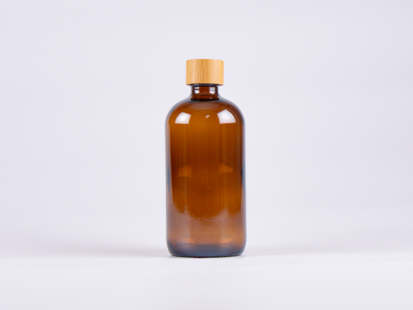 Braunglasflasche 250ml, mit Schraubverschluss Bambus