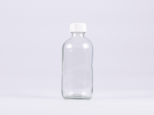 Klarglasflasche 250ml, mit Schraubverschluss schwarz/weiss