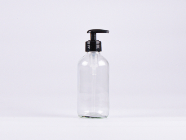 Klarglasflasche 250ml, mit Dispenser schwarz/weiss