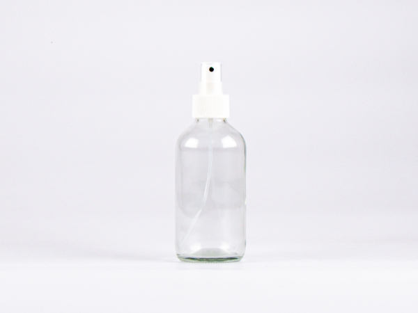 Klarglasflasche 250ml, mit Zerstäuber Weiss