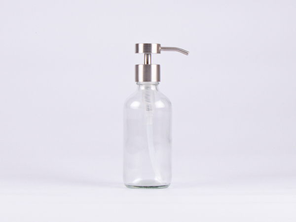 Klarglasflasche 250ml, mit Dispenser Edelstahl