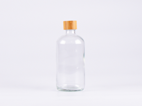Klarglasflasche 500ml, mit Schraubverschluss Bambus