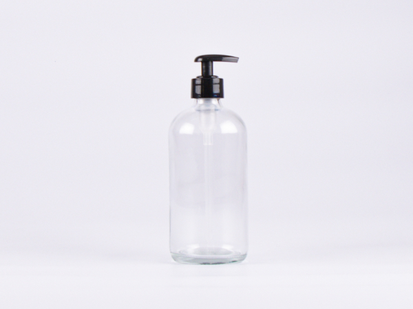 Klarglasflasche 500ml, mit Dispenser schwarz/weiss