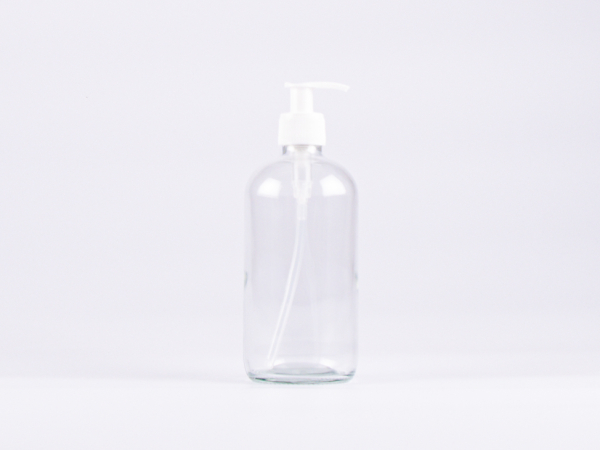 Klarglasflasche 500ml, mit Dispenser schwarz/weiss