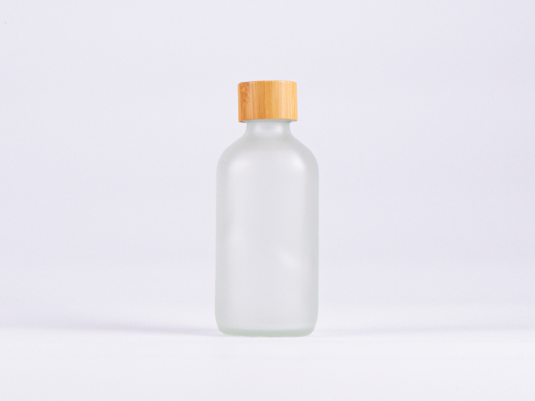 Glasflasche säuremattiert, 250ml, mit Schraubverschluss Bambus
