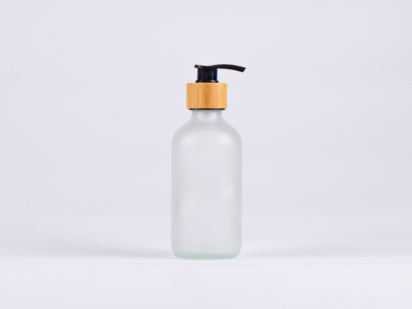 Glasflasche säuremattiert, 250ml, mit Dispenser Bambus
