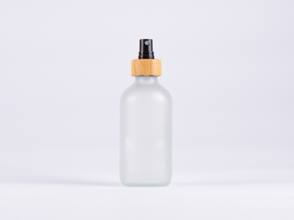 Glasflasche säuremattiert, 250ml, mit Zerstäuber Bambus