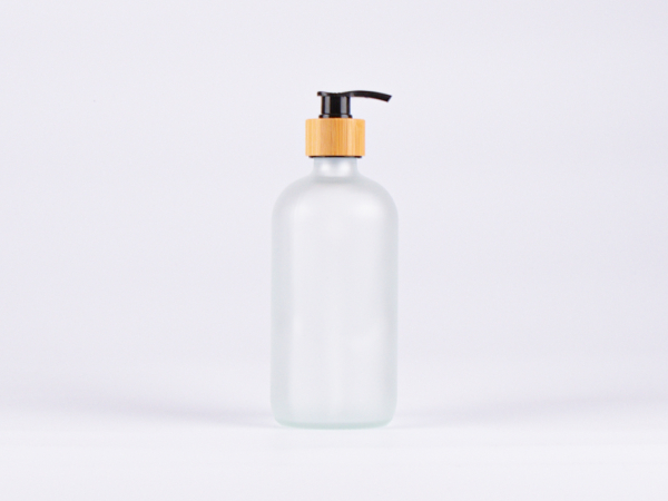 Glasflasche säuremattiert, 500ml, mit Dispenser Bambus