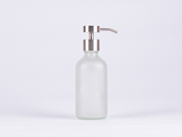 Glasflasche säuremattiert, 250ml, mit Dispenser Edelstahl