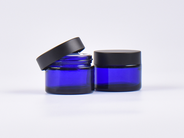Blauglasglasdose, 50ml, mit Deckel schwarz