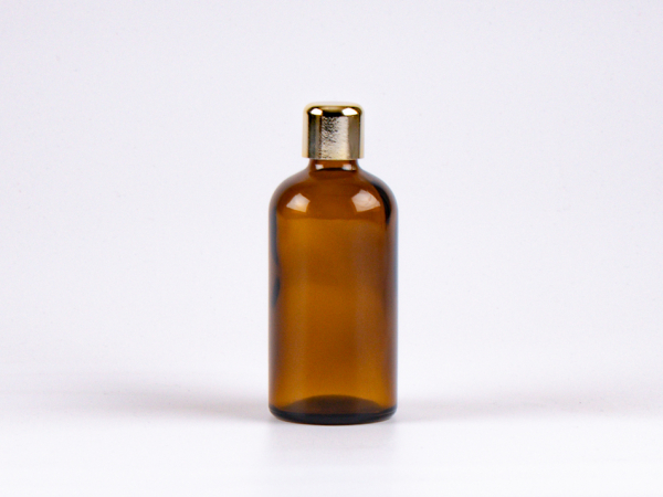 Braunglasflasche 100ml, mit Tropfmontur Gold