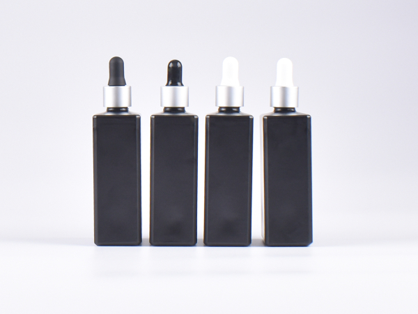Schwarzglasflasche Miro 100ml - Pipette silber matt