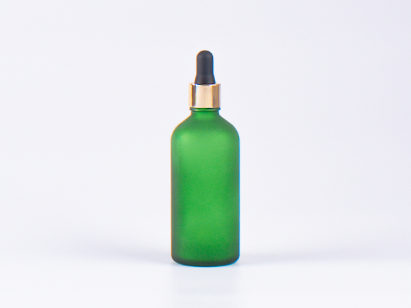 Grünglasflasche 100ml, mit Pipette gold