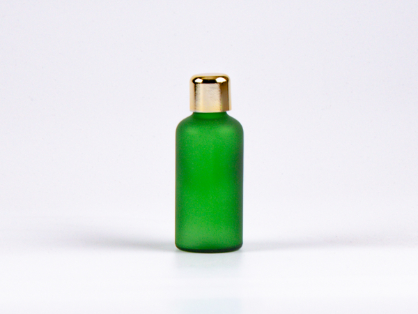 Grünglasflasche 50ml, mit Tropfmontur Gold