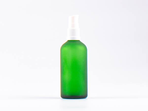 Grünglasflasche 100ml, mit Lotionpumpe Kunststoff