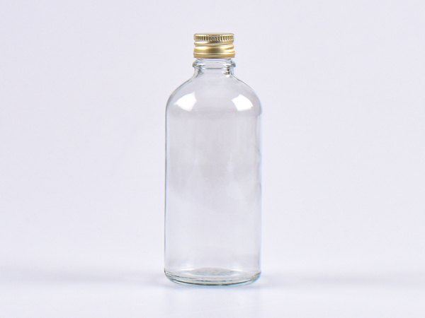 Klarglasflasche 100ml, mit Aludeckel silber/gold