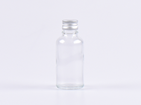Klarglasflasche 30ml, mit Aludeckel silber/gold
