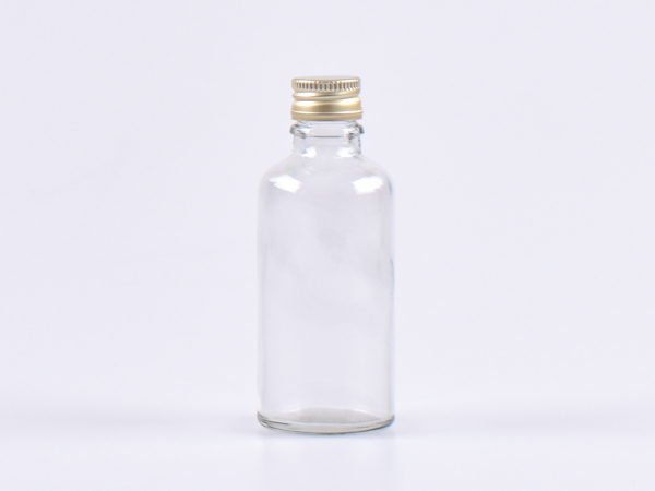 Klarglasflasche 50ml, mit Aludeckel silber/gold