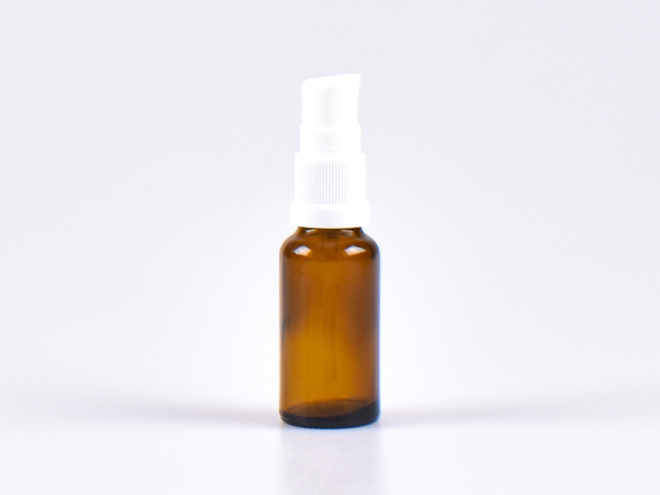 Braunglasflasche 20ml, mit Lotionspumpe Kunststoff