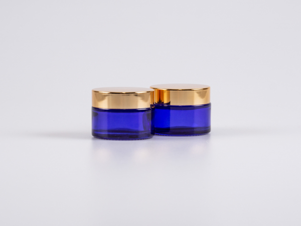 Blauglasdose, 30ml, mit Deckel Gold