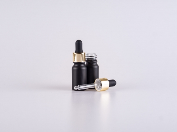 Schwarzglasflasche 10ml, mit Pipette gold