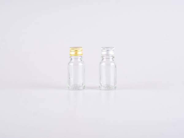 Klarglasflasche 10ml, mit Aludeckel silber/gold