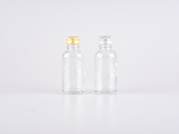 Klarglasflasche 30ml, mit Aludeckel silber/gold