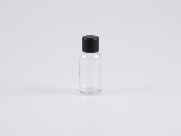 Klarglasflasche 30ml, mit Deckel OV, weiss/schwarz