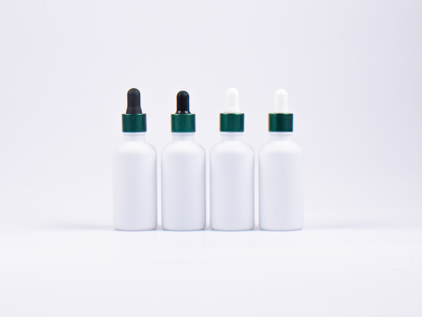 Weissglasflasche 50ml, mit grün-matt