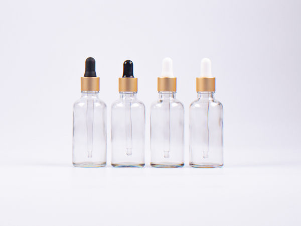 Klarglasflasche 30ml, mit Pipette gold