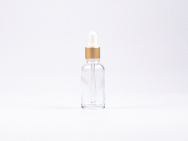 Klarglasflasche 30ml, mit Pipette gold