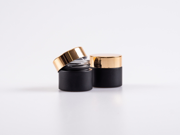 Schwarzglasdose, 10ml, mit Deckel gold