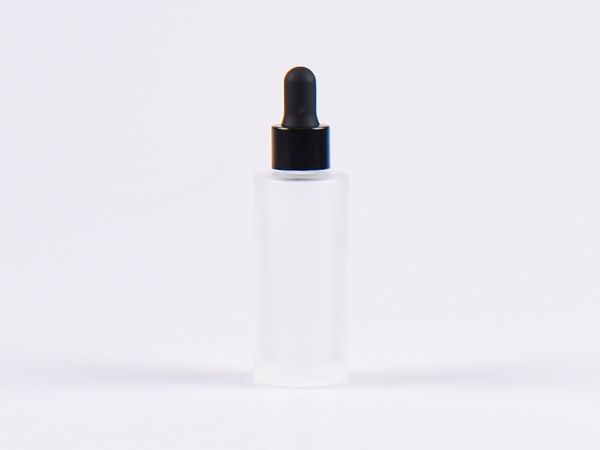 Glasflasche säuremattiert, 30ml, mit Pipette Alu schwarz