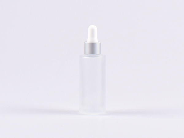 Glasflasche säuremattiert, 30ml, mit Pipette Alu silber-matt