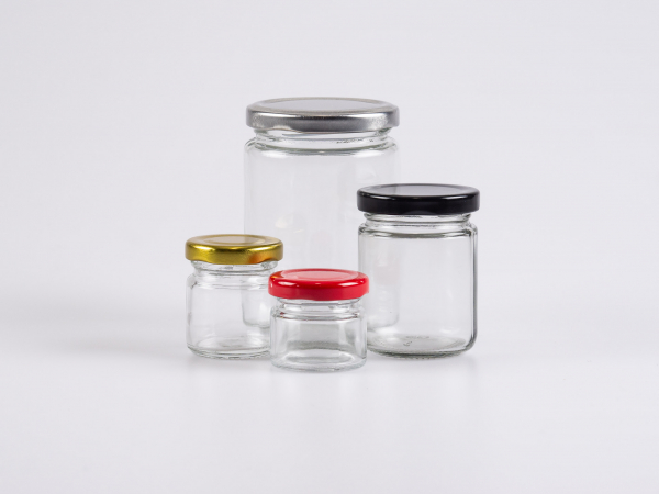 Vorratsglas, 300ml, mit Aluminiumdeckel in 5 Farben