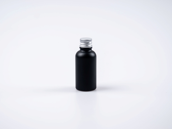 glasflasche-schwarzmatt-30ml-silberdeckel-aluminium