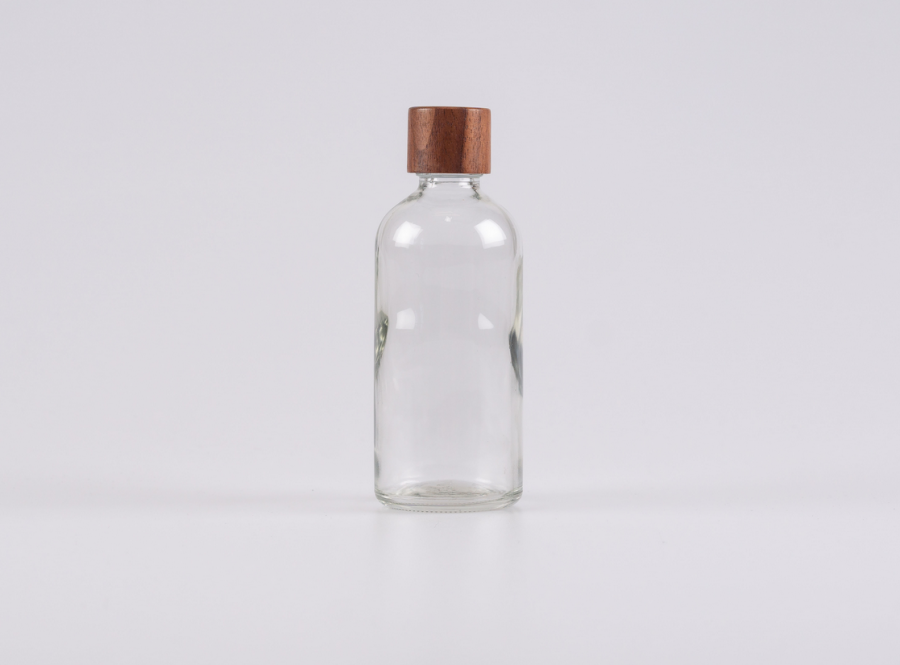 Klarglasflasche 100ml, mit Tropfmontur Walnut