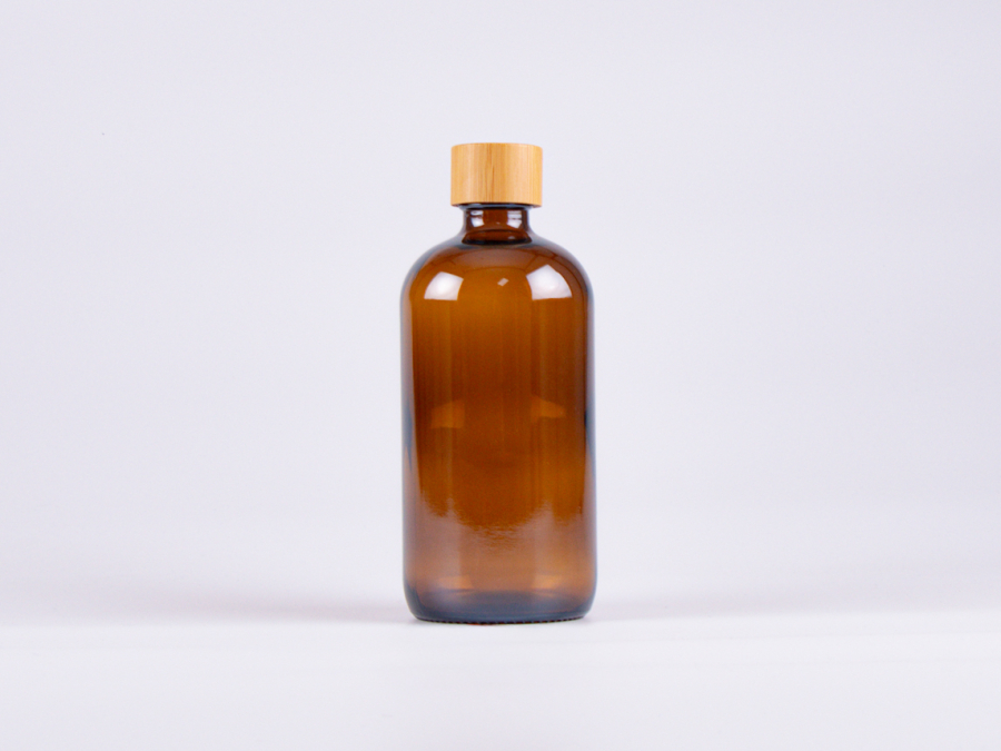 Braunglasflasche 250ml, mit Schraubverschluss Bambus