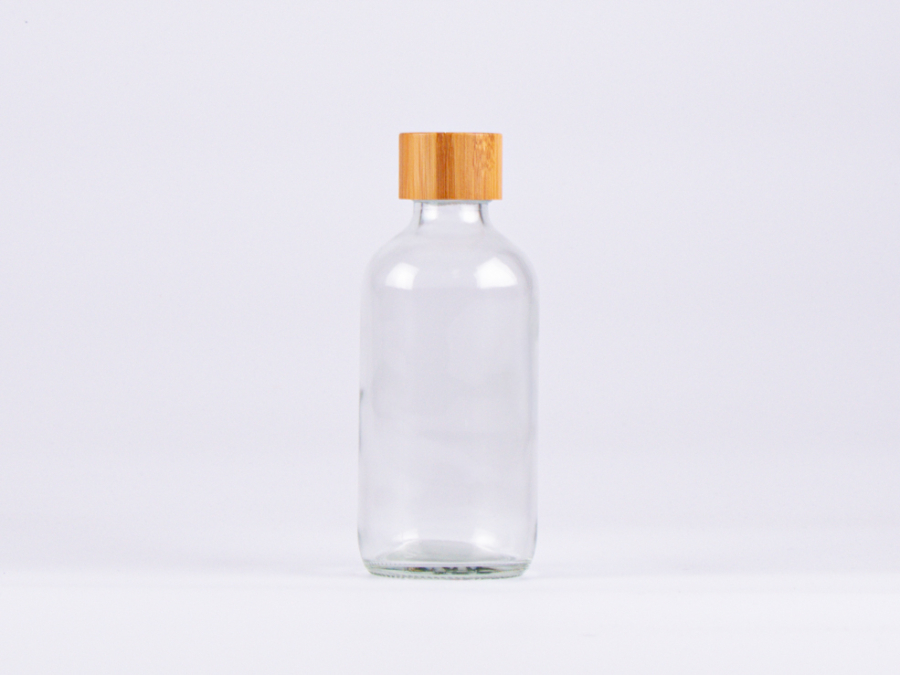 Klarglasflasche 250ml, mit Schraubverschluss Bambus