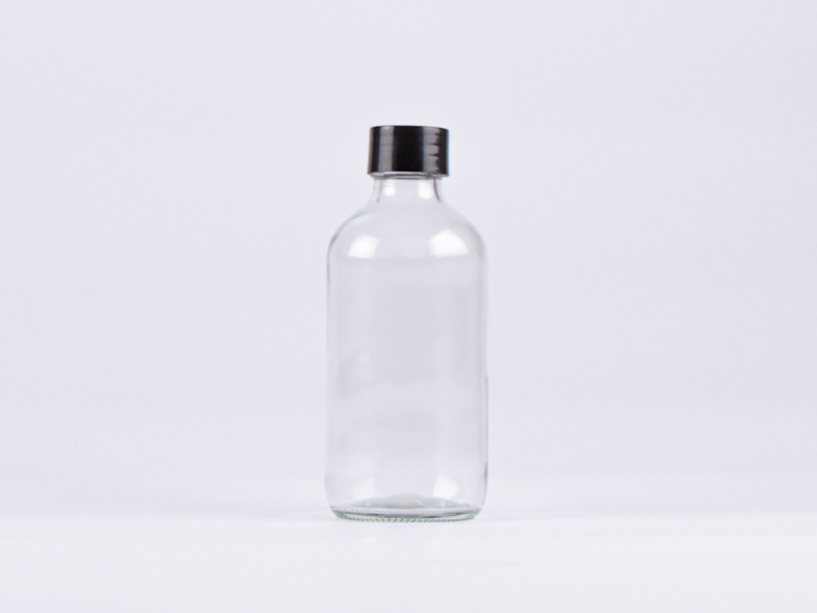 Klarglasflasche 250ml, mit Schraubverschluss schwarz/weiss
