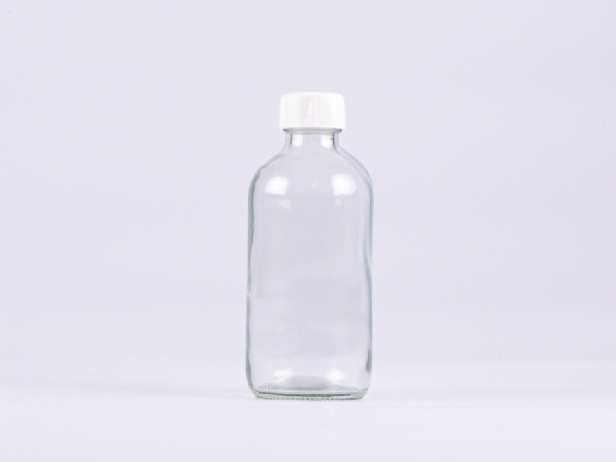 Klarglasflasche 250ml, mit Schraubverschluss schwarz/weiss