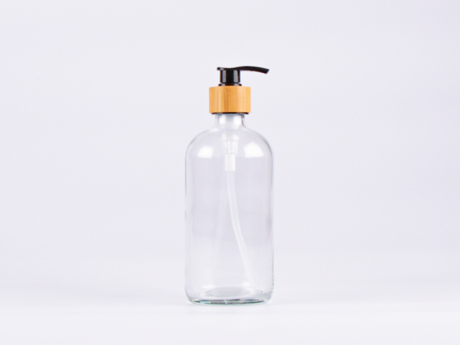 Klarglasflasche 500ml, mit Dispenser Bambus