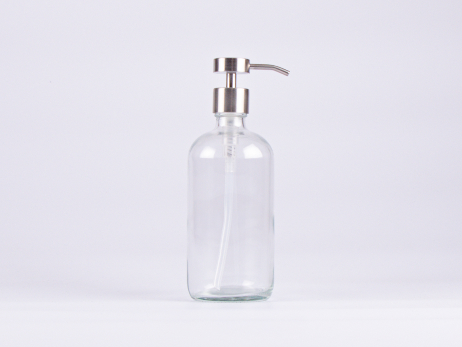 Klarglasflasche 500ml, mit Dispenser Edelstahl