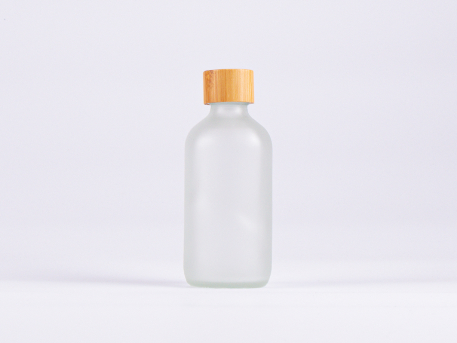 Glasflasche säuremattiert, 250ml, mit Schraubverschluss Bambus