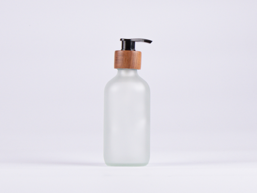 Glasflasche säuremattiert, 250ml, mit Dispenser Walnut