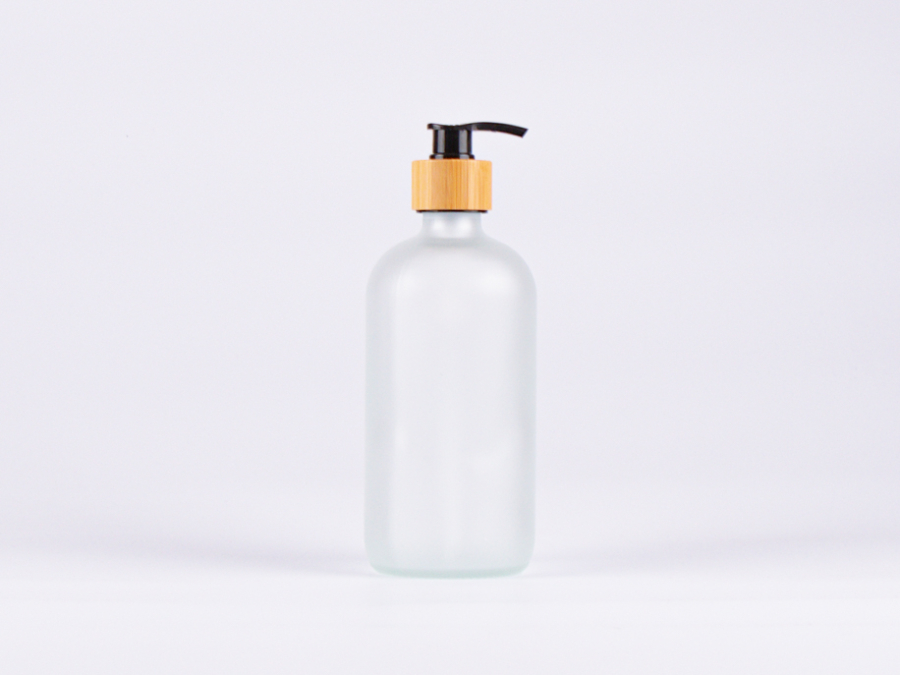 Glasflasche säuremattiert, 500ml, mit Dispenser Bambus