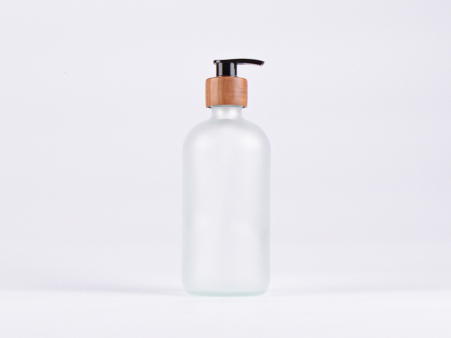 Glasflasche säuremattiert, 500ml, mit Dispenser Walnut