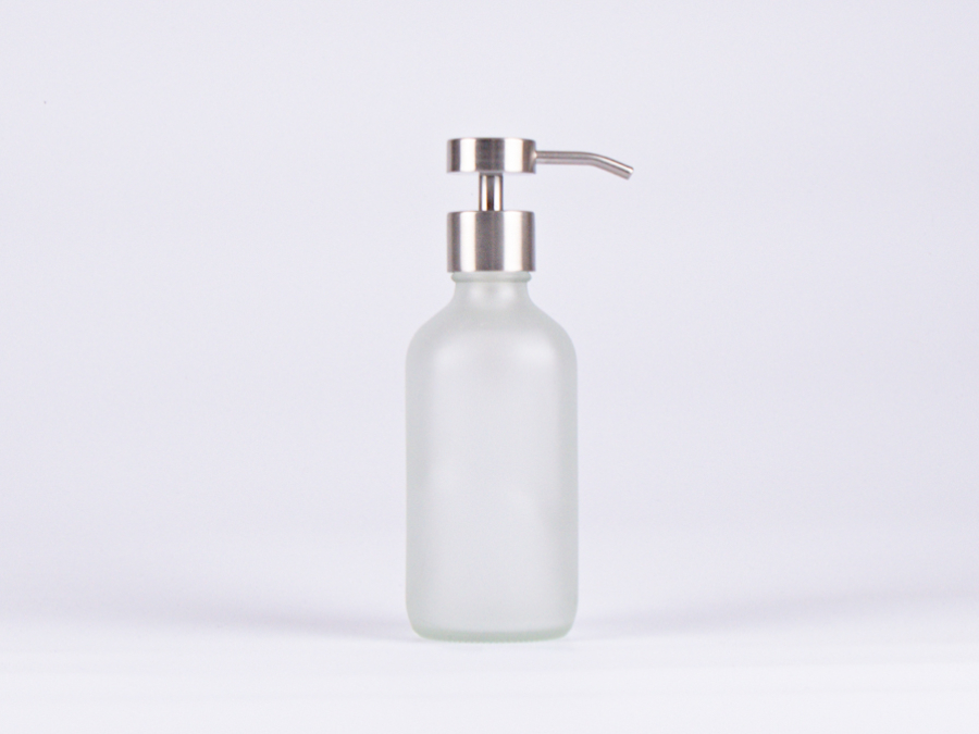 Glasflasche säuremattiert, 250ml, mit Dispenser Edelstahl