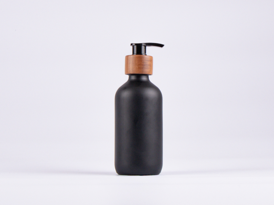 Schwarzglasflasche 250ml, mit Dispenser Walnut