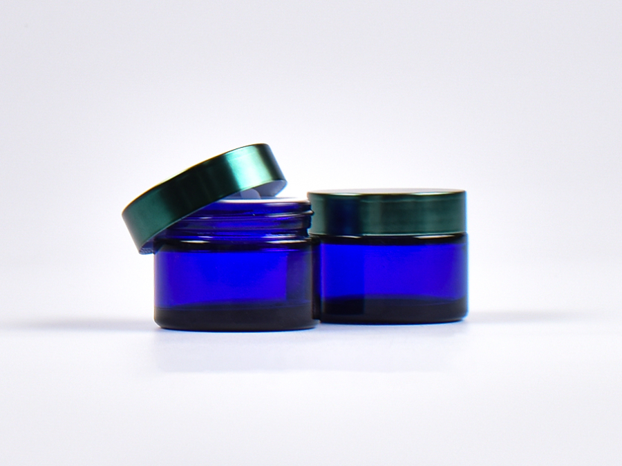 Blauglasglasdose, 50ml, mit Deckel grün